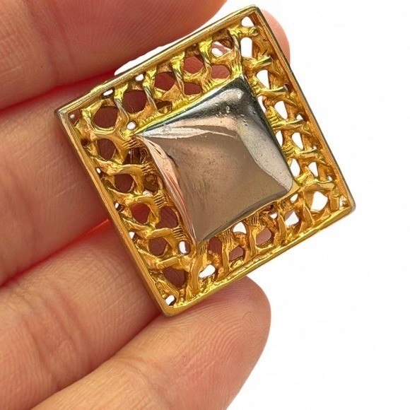 Vintage clip on Square gold and silver earrings