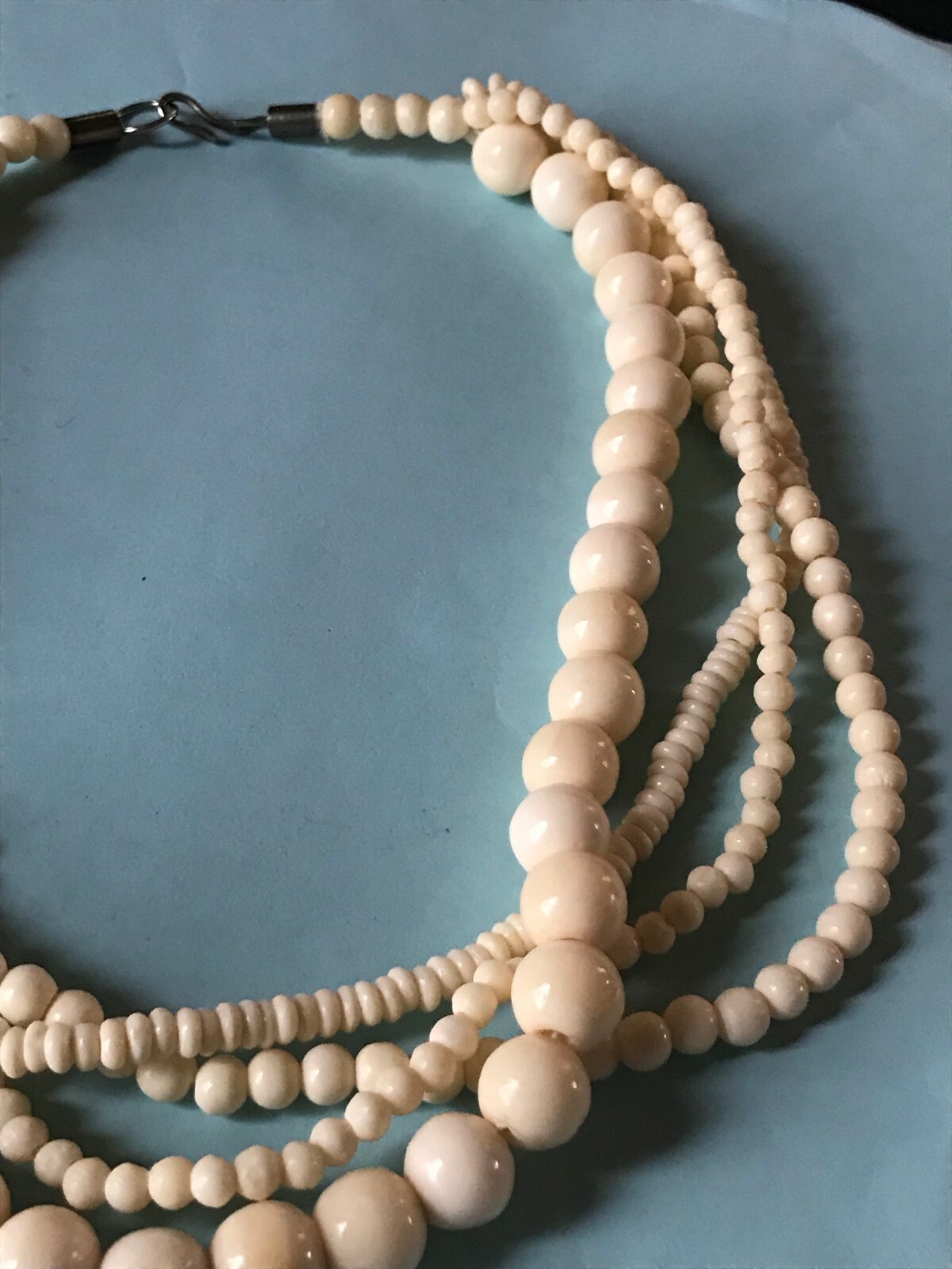 Estate Multistrand Various Sized Cream Plastic or Other Material Bead Necklace –