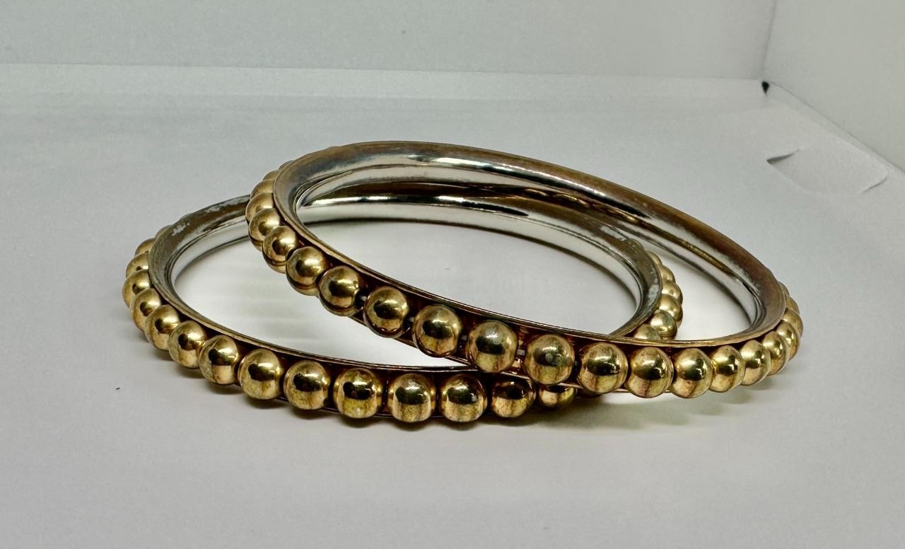 Vikki Carr Pair of Bangle Bracelets Certificate Of Authenticity Silver Gilt