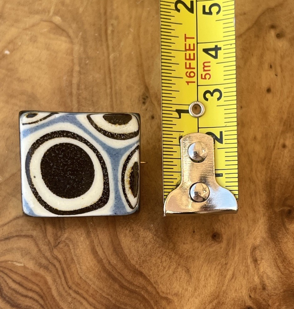 Vintage Mid Century Modern Ceramic Tile Brooch Geometric Danish Modern Style 1”
