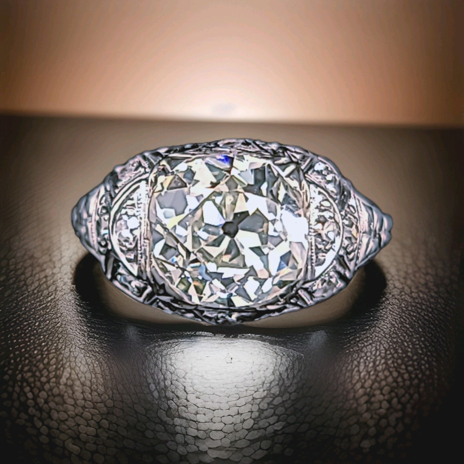 Platinum Vintage Filigree Engagement Ring 2.78ct. Natural Old Mine Diamond GIA