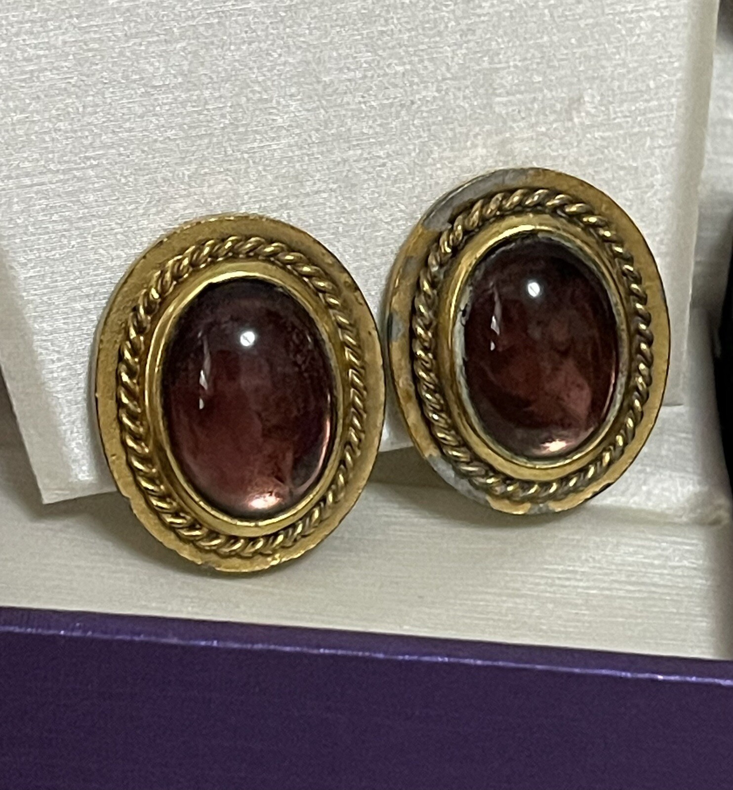 Vtg Signed YSL Yves Saint Laurent Purple Cabochon Clip-On Earrings For Repair