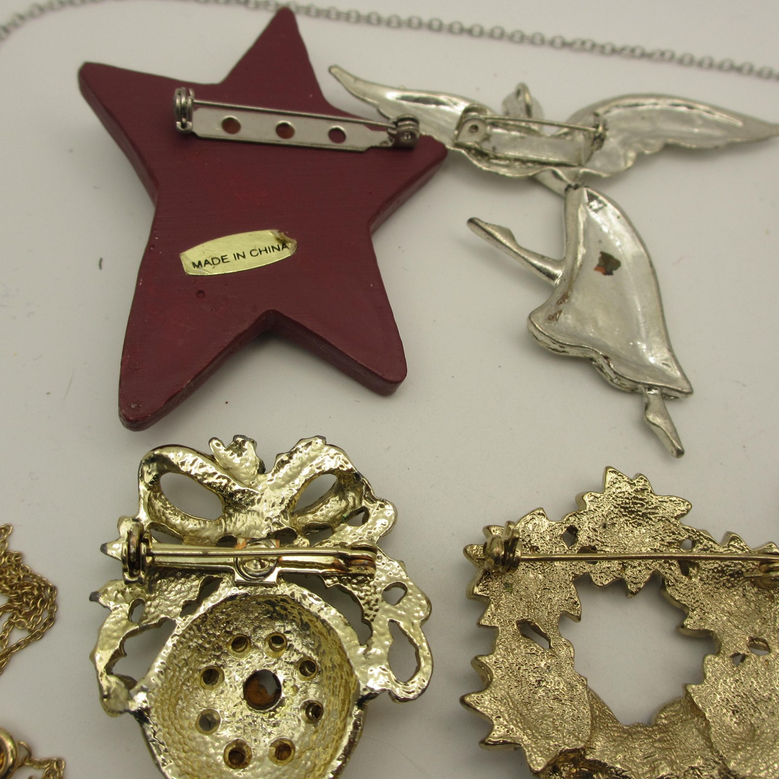 Vintage Christmas Jewelry Lot Angel Snowman Tree Wreath Ornament Star