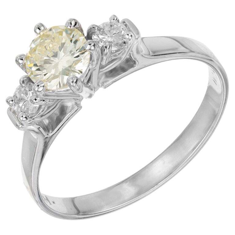 Estate 1960’S English 18k White Gold Raised Wire Fancy Light Yellow Diamond Ring