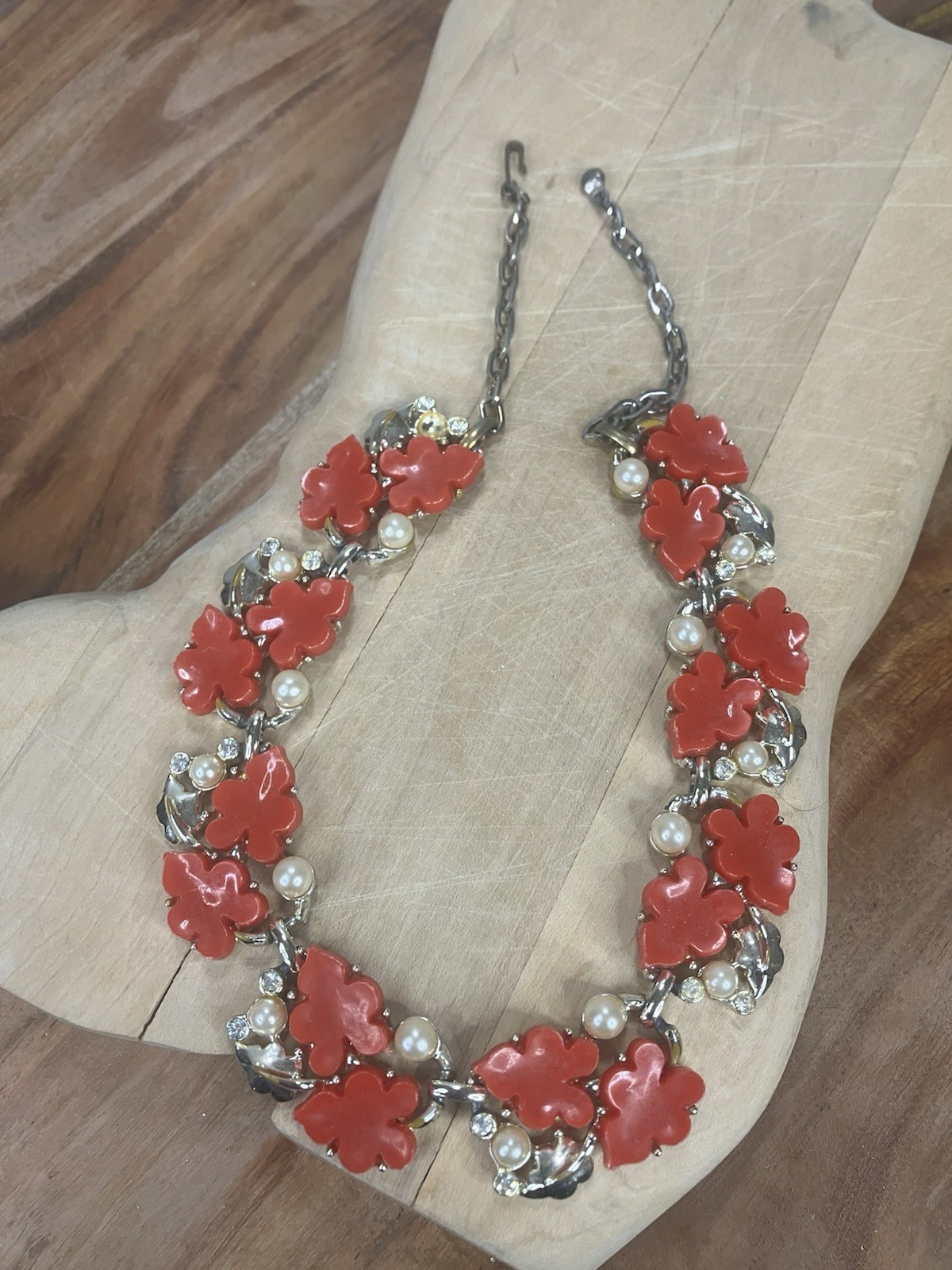 Vintage Red Posey Flower Statement Necklace