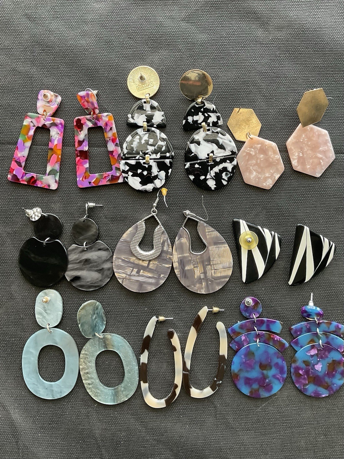Lot Of 9 Pairs Vintage Acrylic Plastic & Resin Earrings Assorted Colorful Fun
