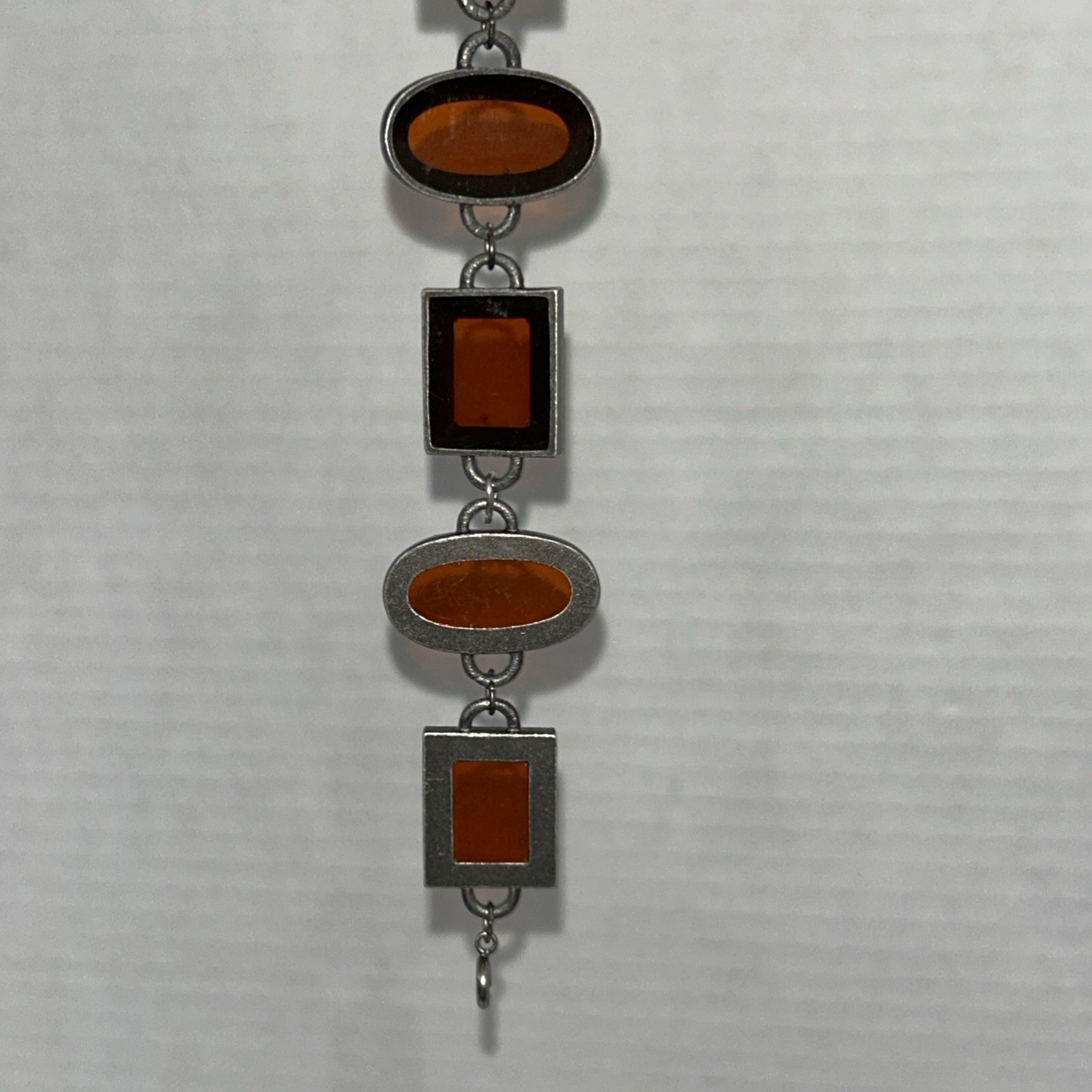 Vintage Bracelet Red Art Glass Retro Era Rectangle Silver Tone