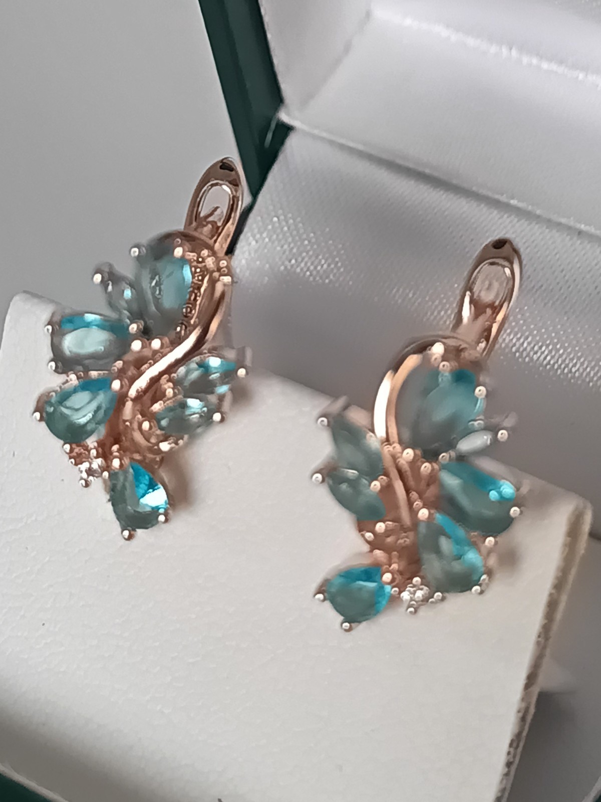 Vintage 1990-s 14 Ct Rolled Gold Aquamarine Zircons Earrings – Hallmarked 585 RG