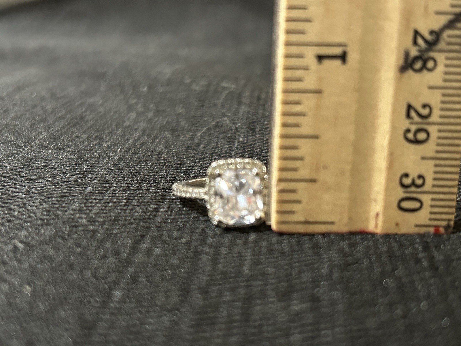 925 Sterling Silver Cushion Cut Cubic Zirconia Halo With Accents Ring Sz 4.25