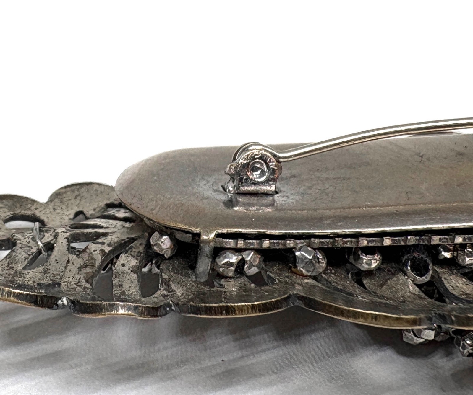 Unusual BIG Antique FRENCH? CUT STEEL & SILVER TONE FERN Brooch 1920s 1930s