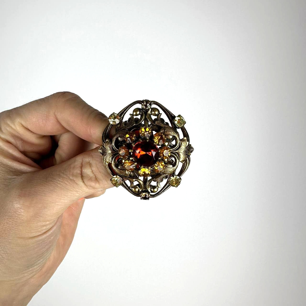 Vintage brooch – USSR jewelry – soviet orange stone – Czech Republic