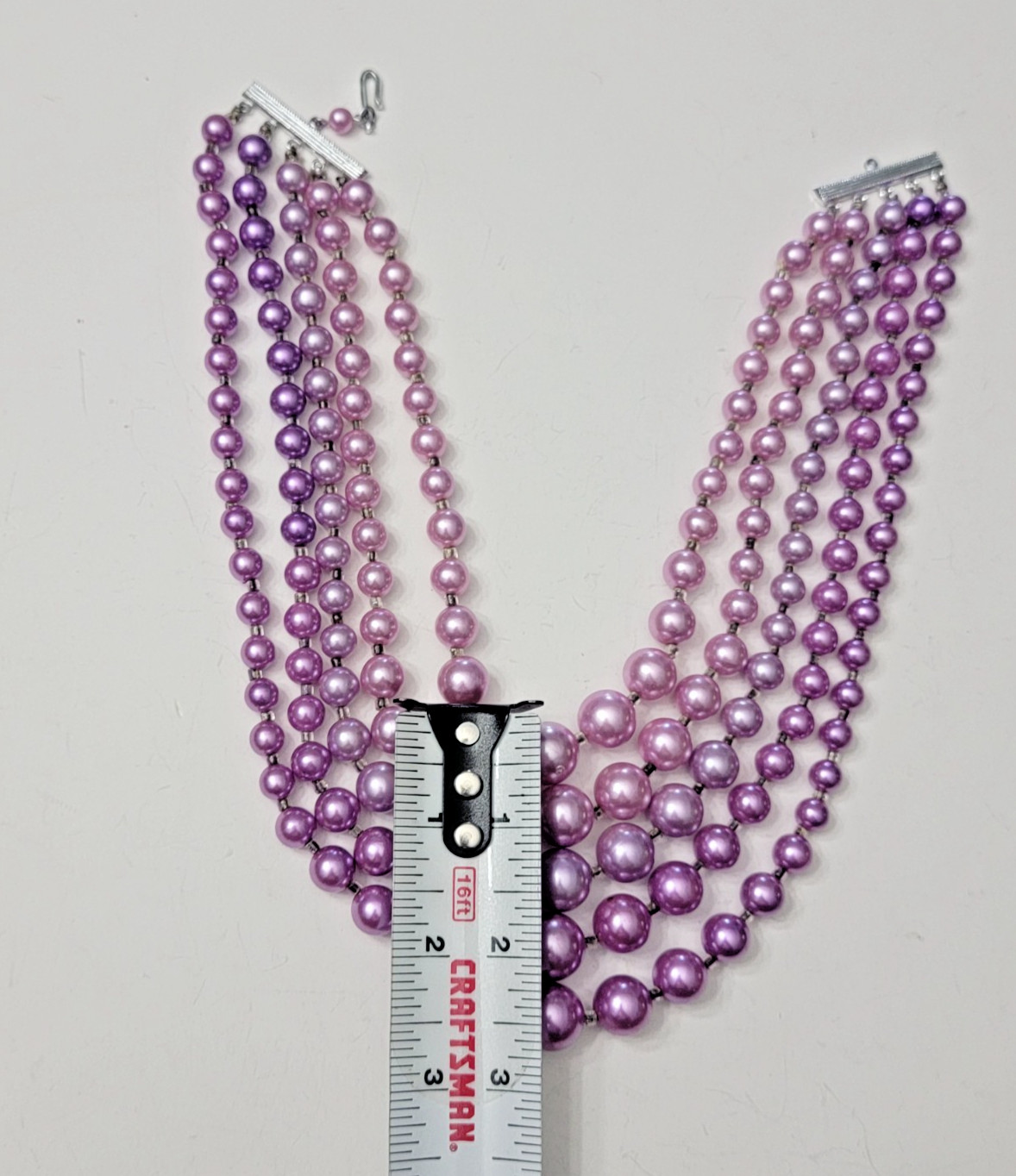 Vintage Lilac Imitation Glass Pearl Necklace & Earring set, 5 Strands