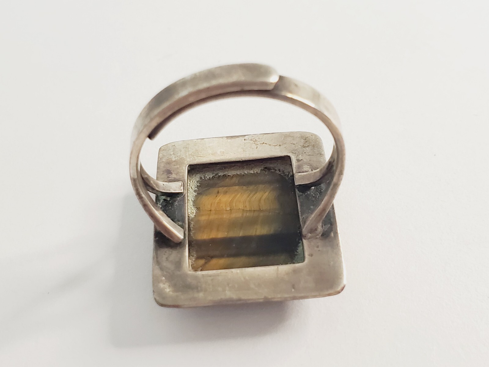 Beautiful VTG Sterling Silver with Rectangle Tiger’s Eye Ring – Adjustable