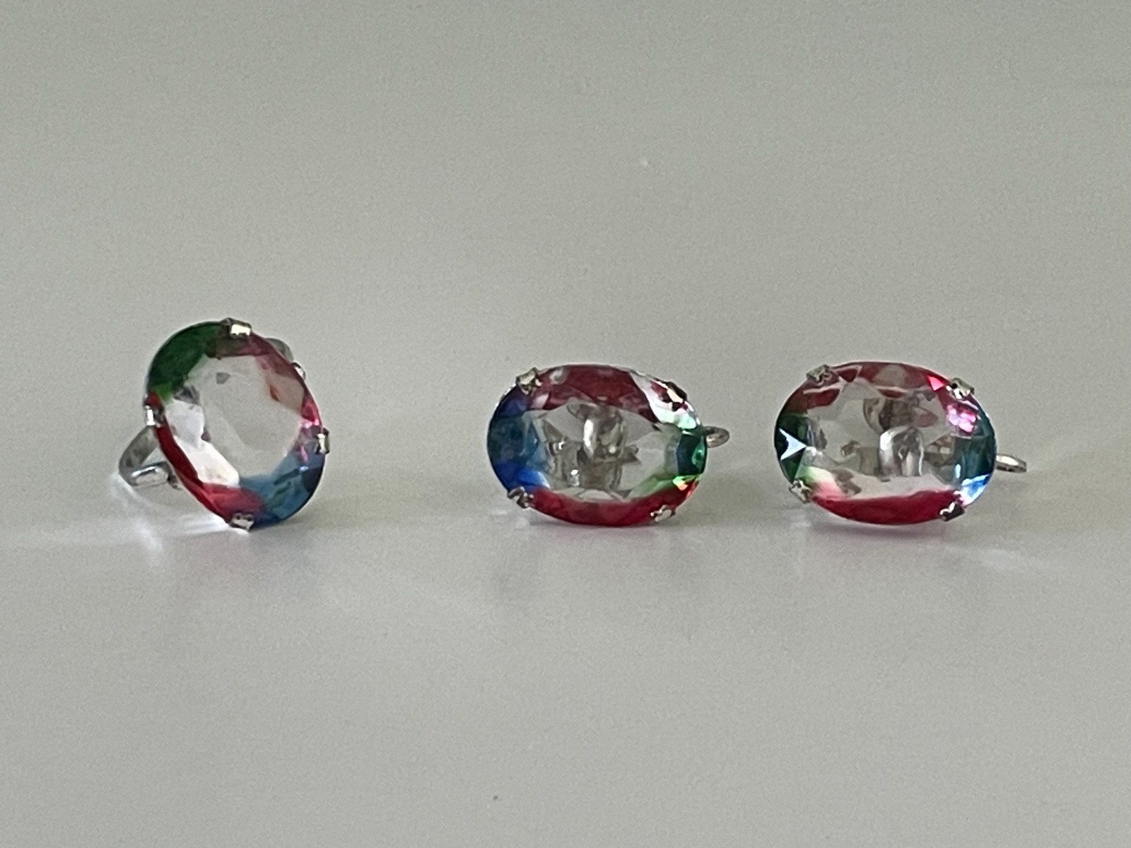 Vintage Crystal Rainbow 835 Silver Screw Back Earrings and Adjustable Ring