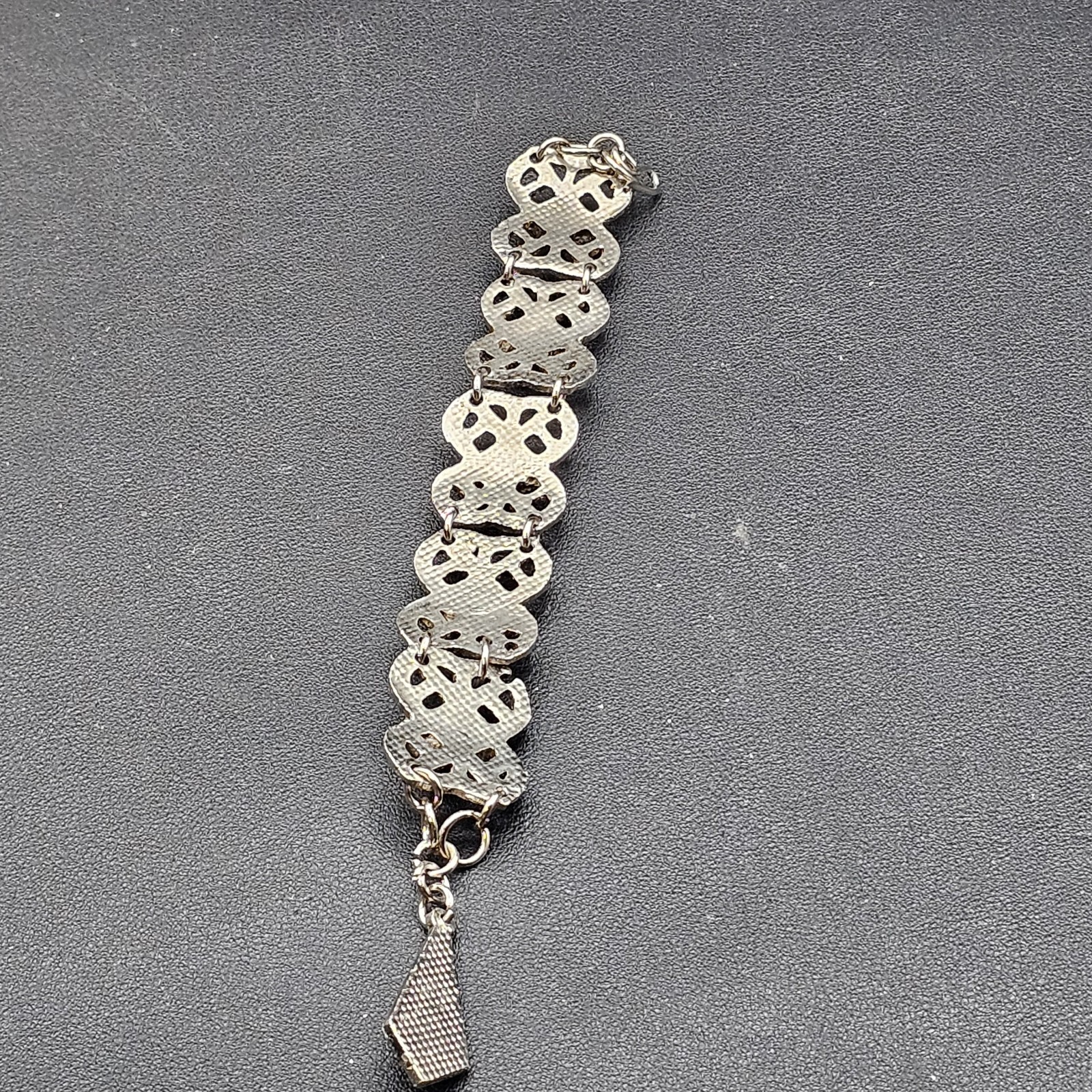 Vintage Egyptian Style Panel Bracelet Silver Tone Teal Stone Scarabs Style #1