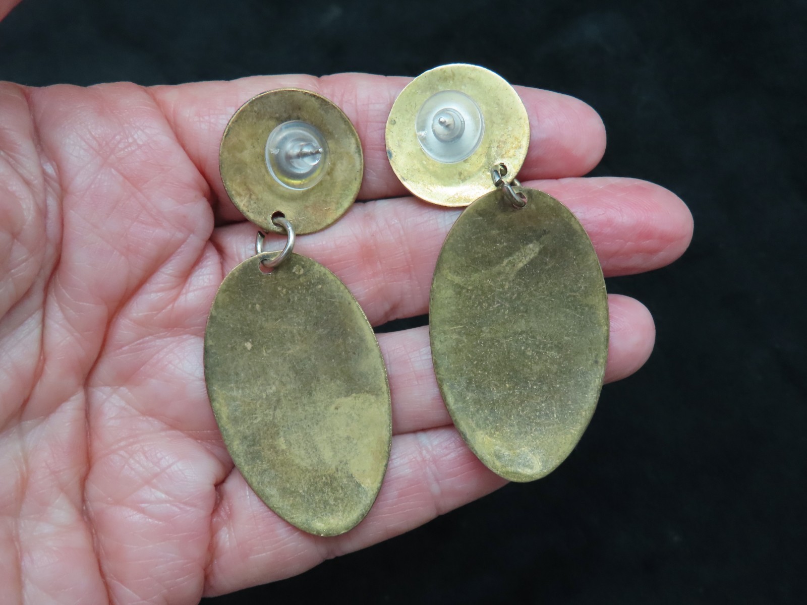Vintage 1980’s Brass Metal w/Colorful Brites Dangle Pierced Earrings