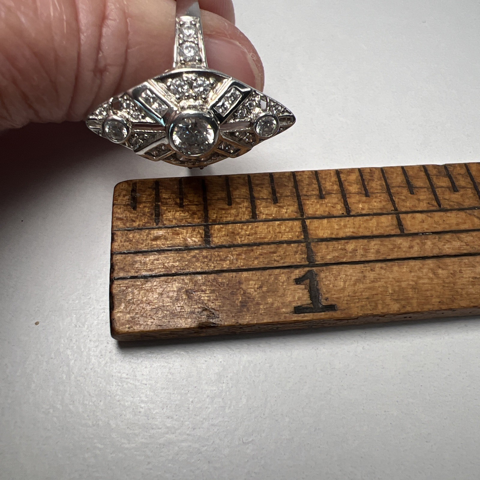 Sterling Silver 925 Art Deco Style CZ Ring Size 8.75