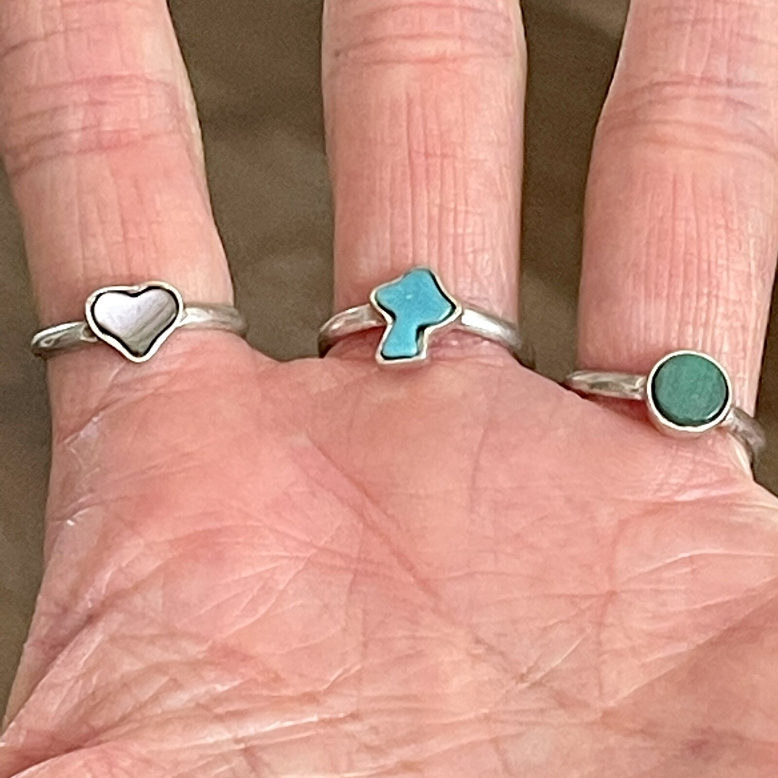 Turquoise MCM Mushroom Ring Lot Sz 7 60s Stackable VTG Sterling 1