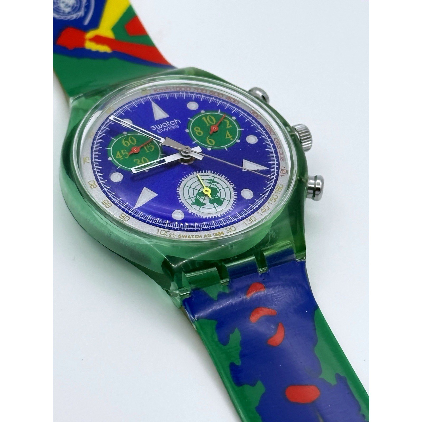 SWATCH WATCH UN UNITED NATIONS CHRONOGRAPH 50 ANNIVERSARY WRISTWATCH SWISS 1990