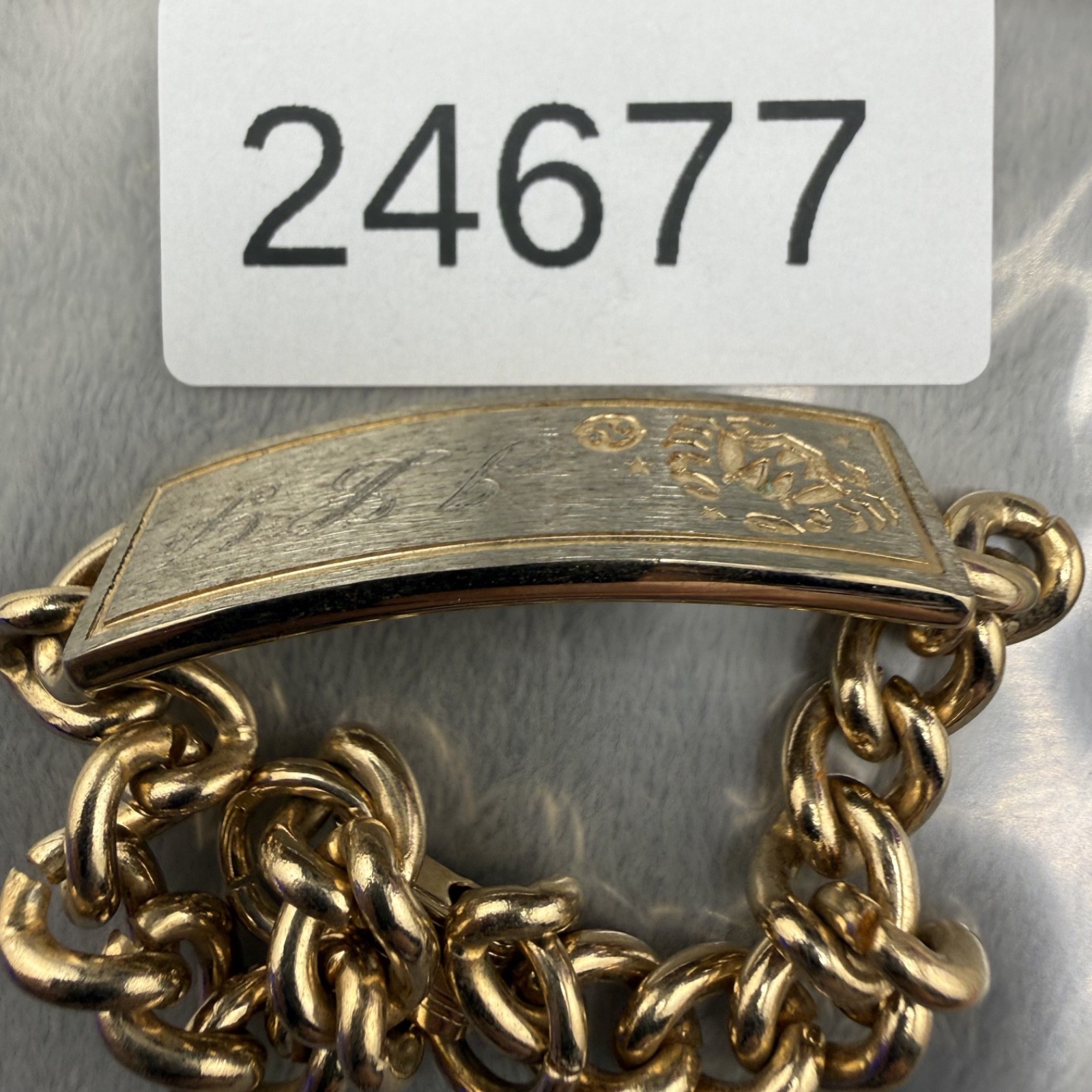 Vintage ID Bracelet Gold Tone Zodiac Horoscope Cancer Engraved 7”