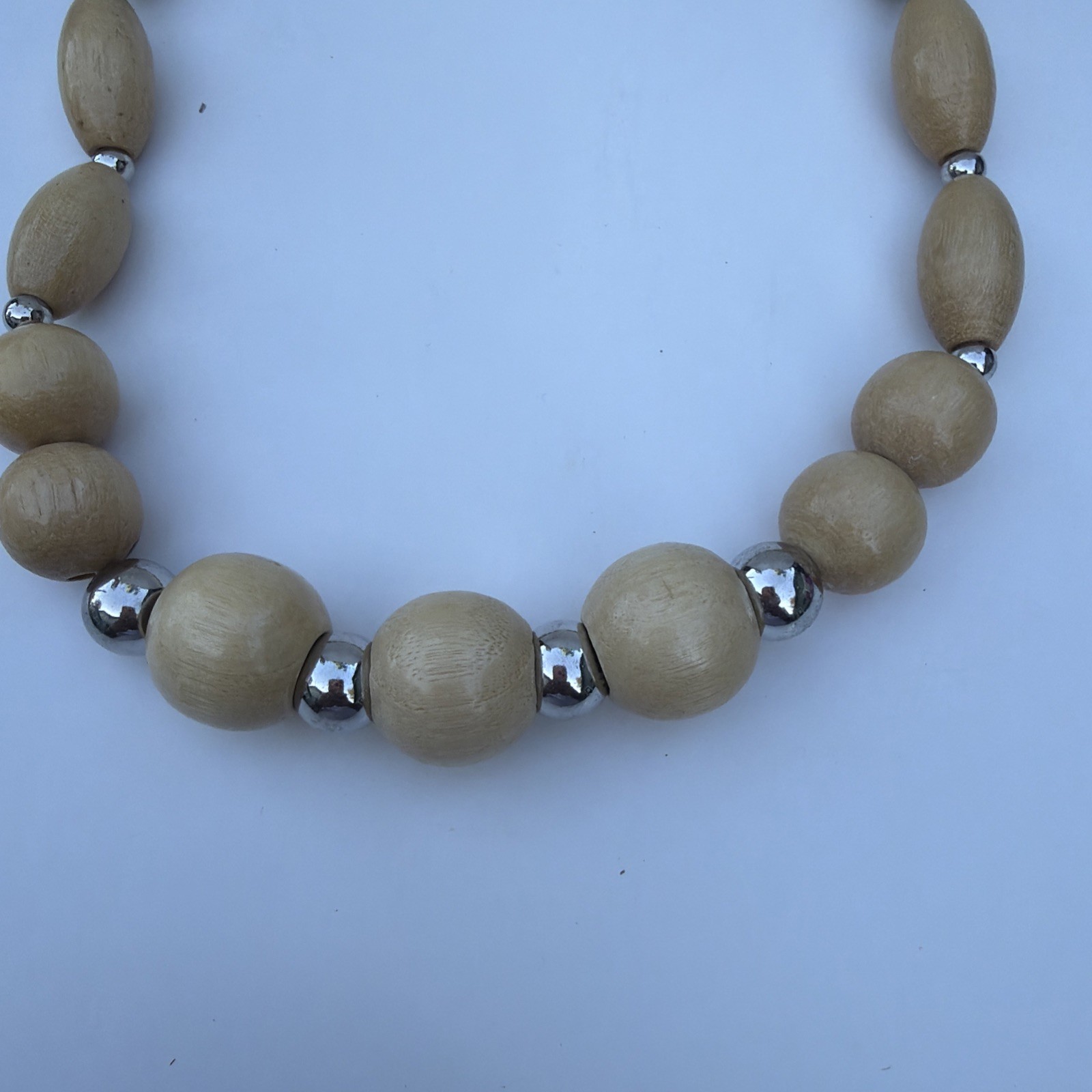 Vintage 90s Wood Bead Chunky Statement Necklace Boho Retro Women’s Jewelry