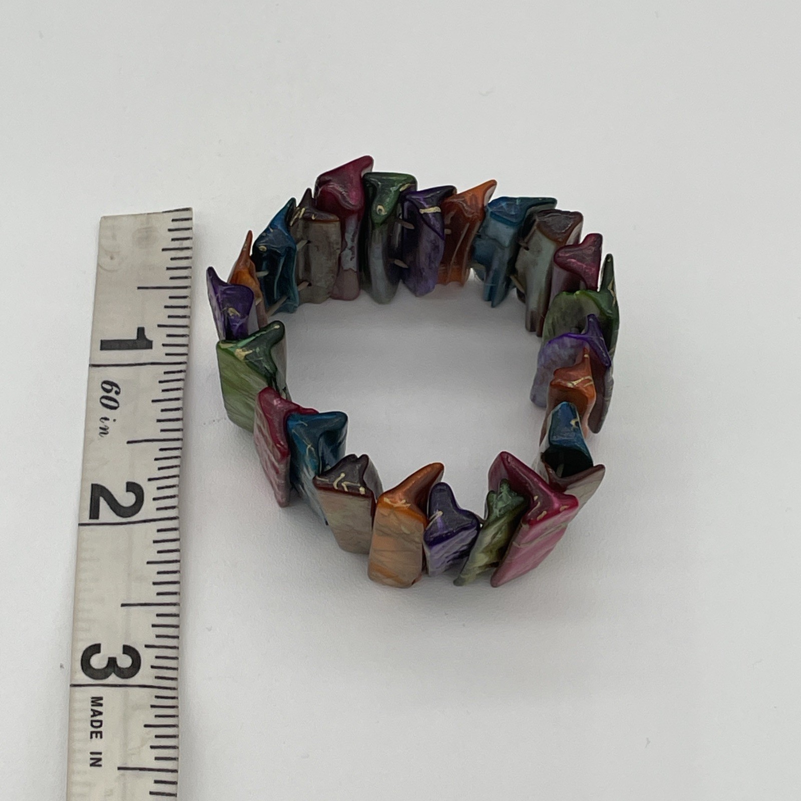Vintage Stretch Bangle Bracelet Iridescent Multicolor With Gold Accents