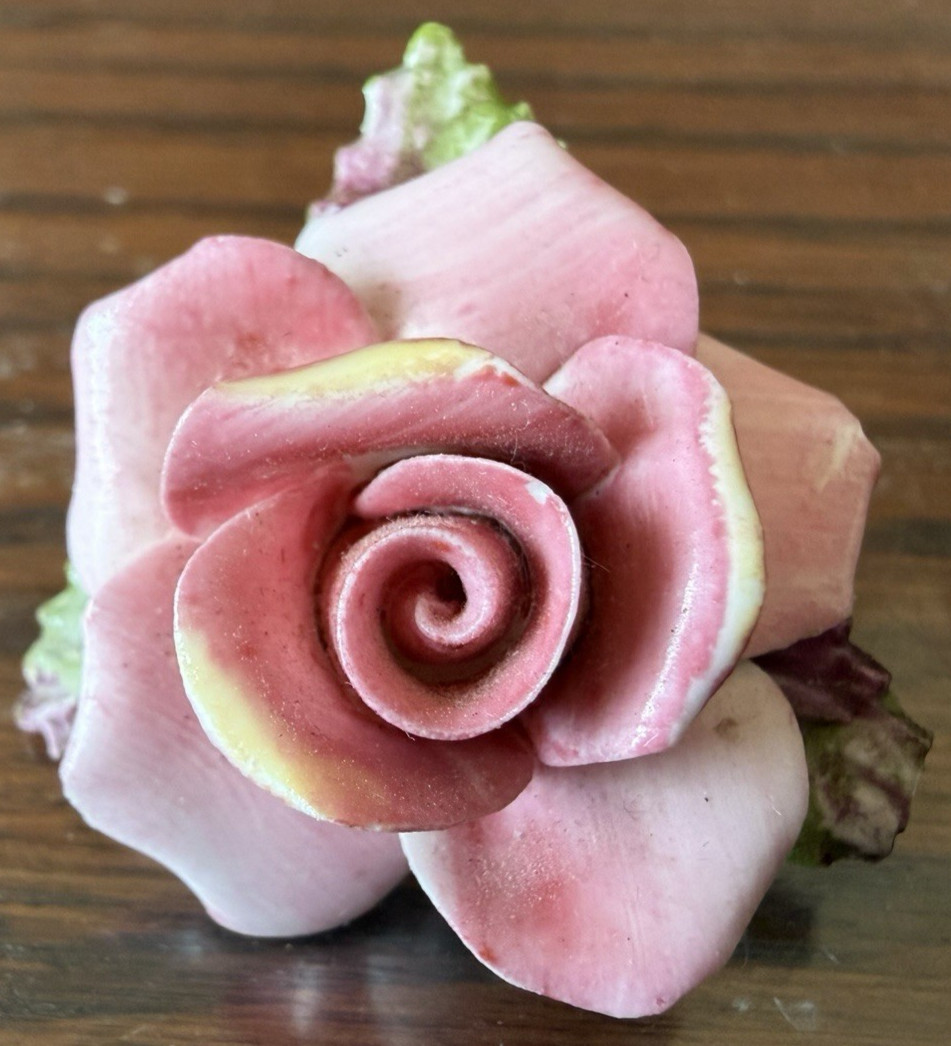 Vintage Porcelain Pink Rose Brooch Pin Made in England in Very Good Condition