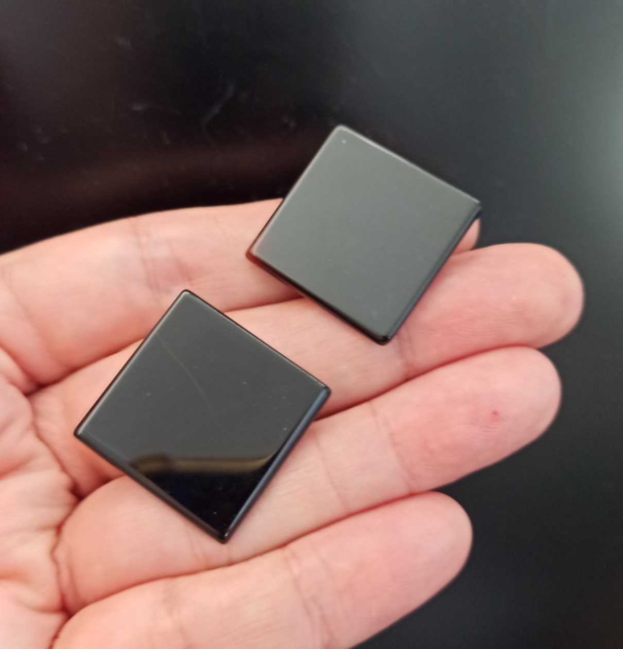 Vintage Black Onyx Earrings Modernist Square Clip On 90s Stone Minimalist Bold