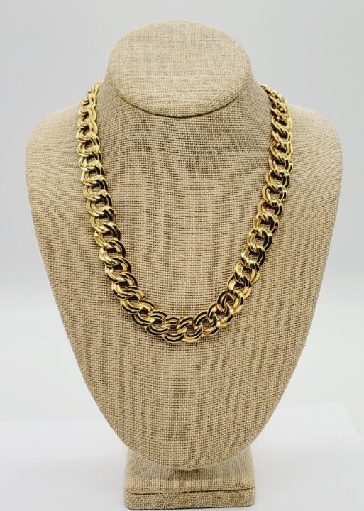 MONET Necklace Gold Tone Double Oval Link RARE Statement Runway Vintage 21 in