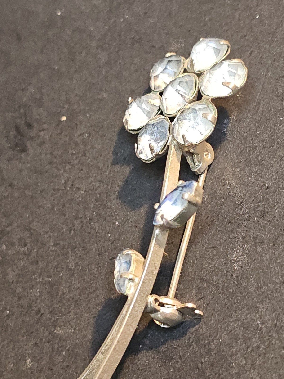 Vintage Azub Austrian Light Blue Crystal Flower Brooch Silver Tone Stem Leaves