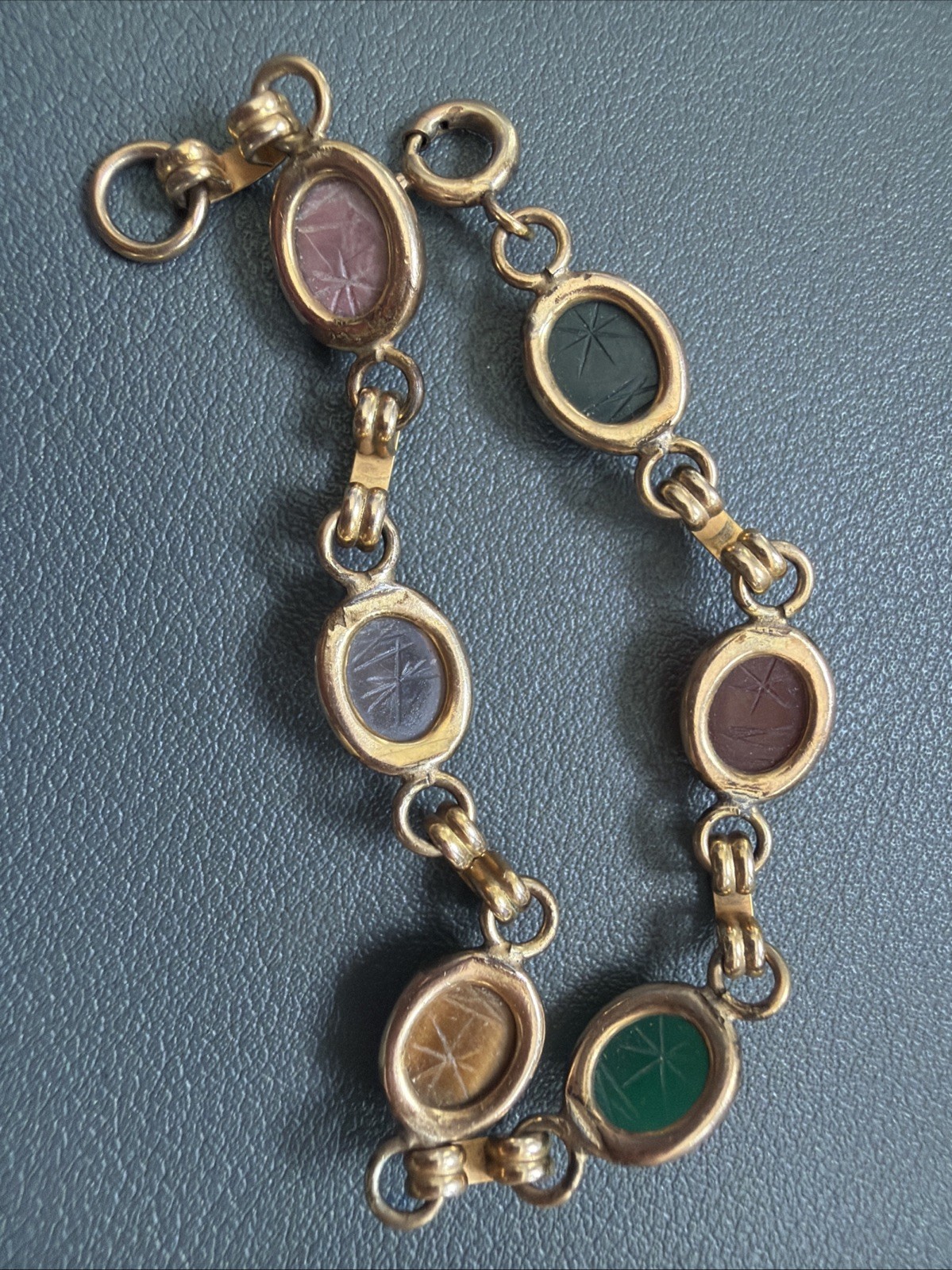 VTG Petite 12k Gold Filled Multi Gemstone Scarab Bracelet 6.25in