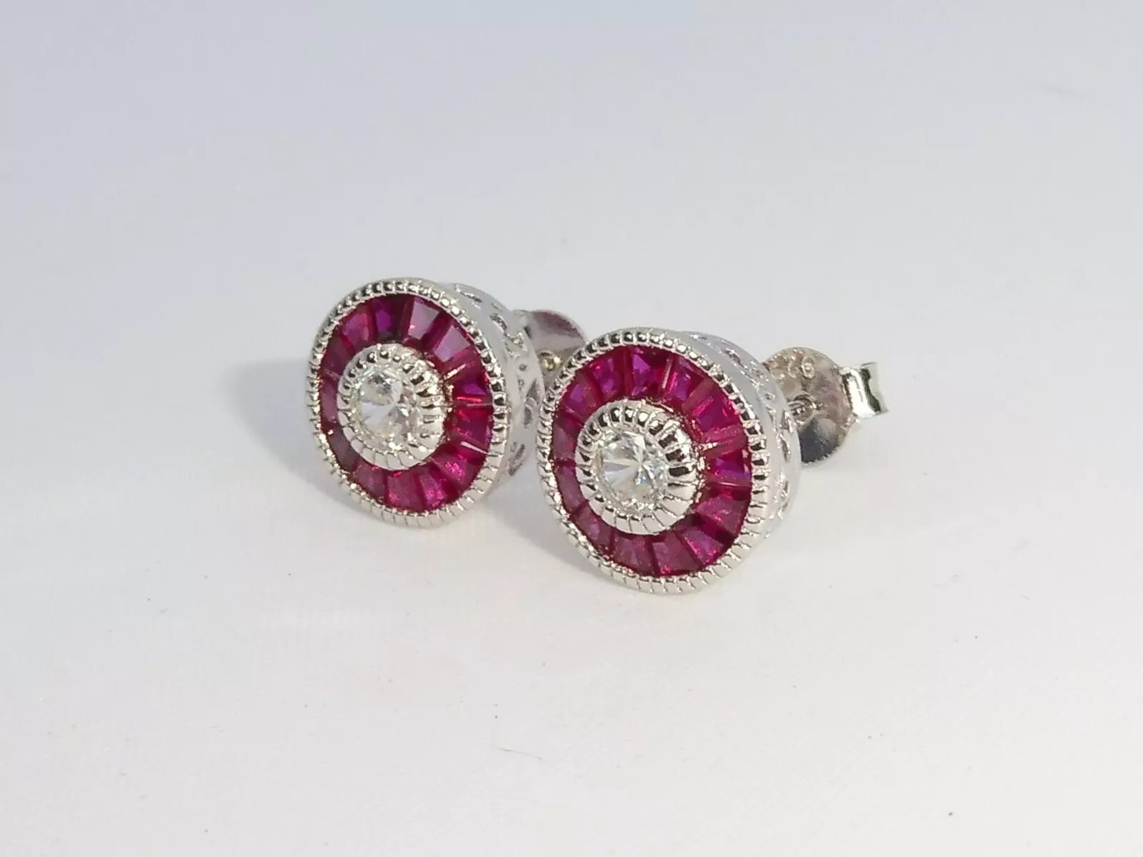 Art Deco Lab Created Diamond Wedding Anniversary New 14K White Gold FN Earrings