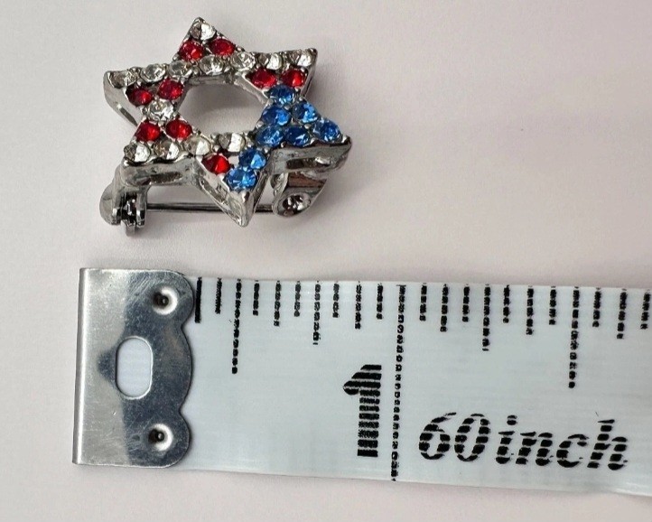 Vintage 80s Patriotic Jewish Star Multicolor Rhinestone Crystal Brooch Jewelry