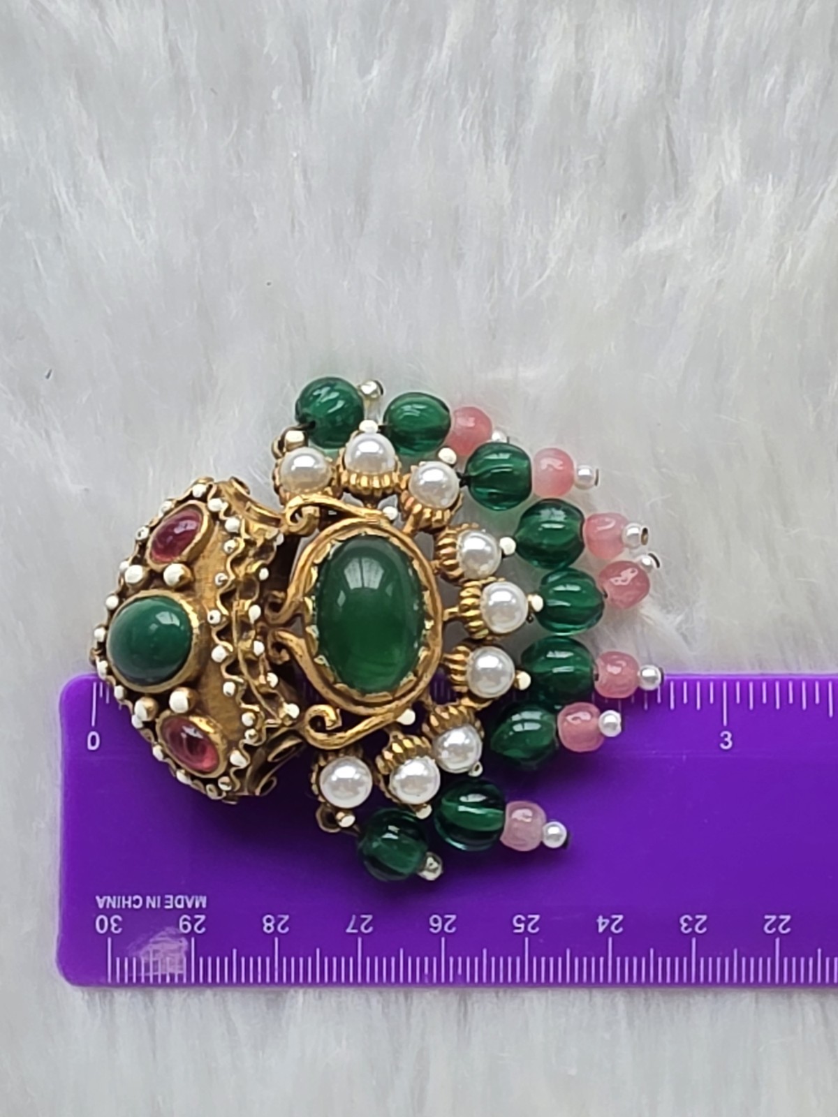 Vtg Signed KJL Jewels of India Mughal Crown Brooch Pendant Green Cabochon Rare