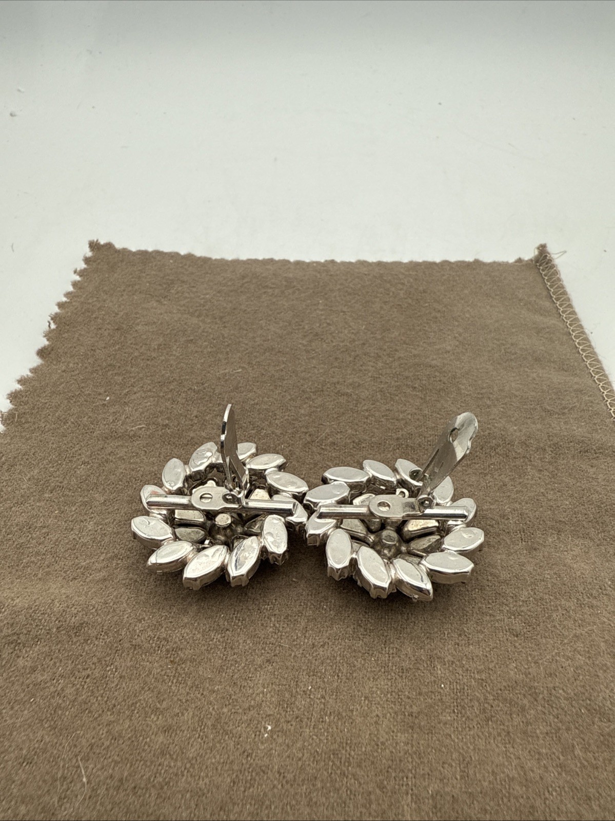 Vintage Clear Rhinestone Tiered Clip On Earrings Silver Tone