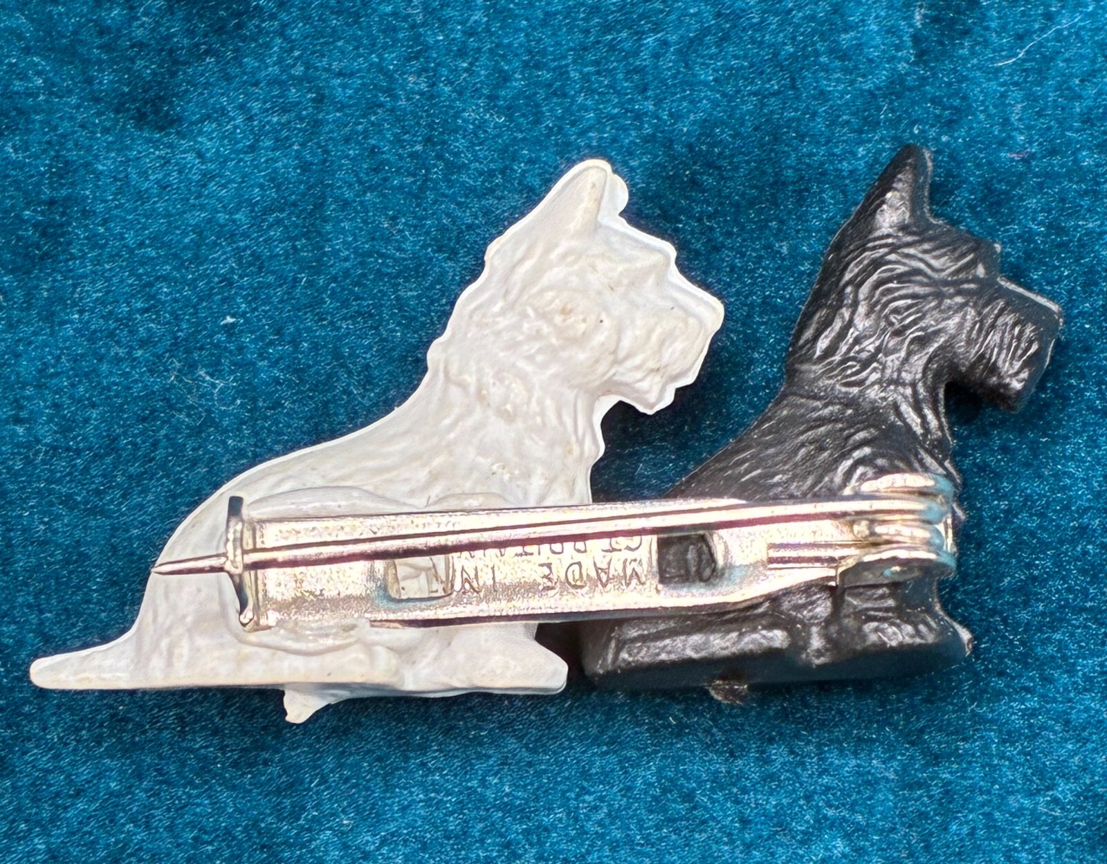 Vintage Dog Pin Scottie Westie Black & White Circa 1970 Great Britain 1.4 “