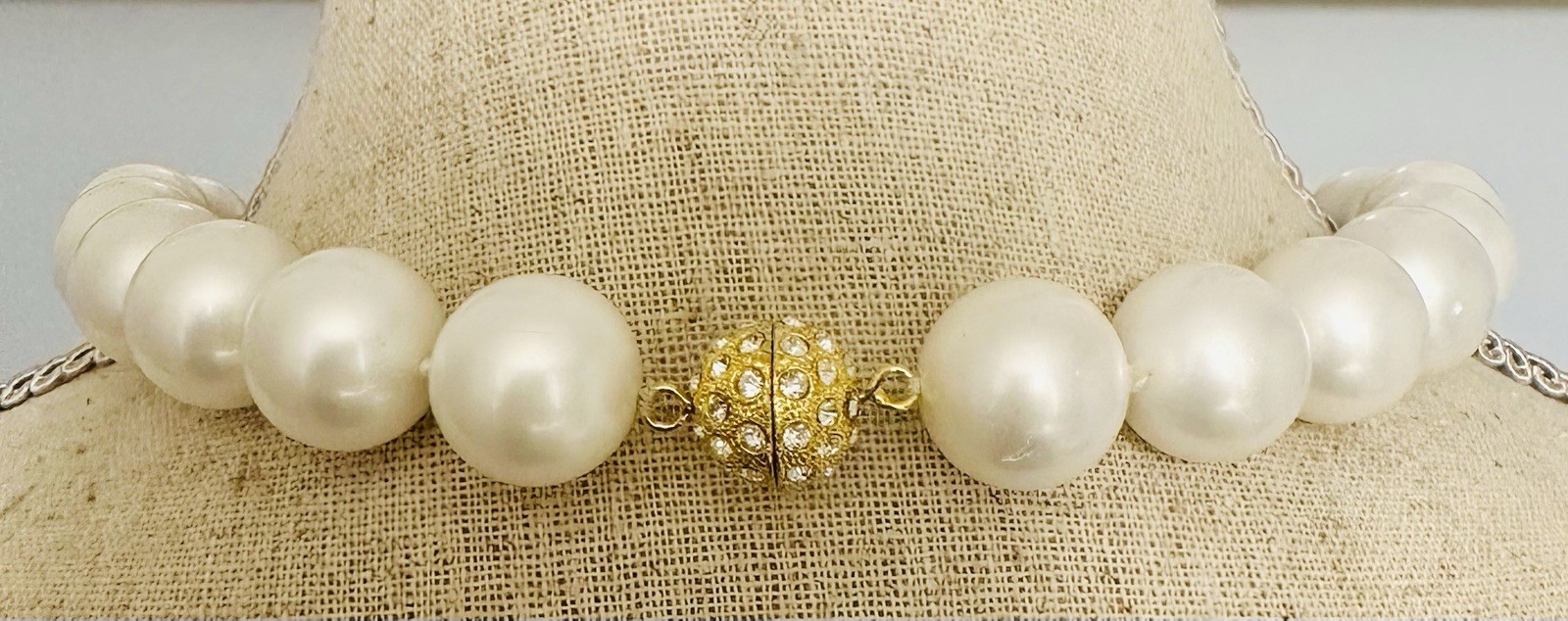 VTG Costume Pearl Necklace W Alternating Gold & Diamond Spacers 18” Jackie O