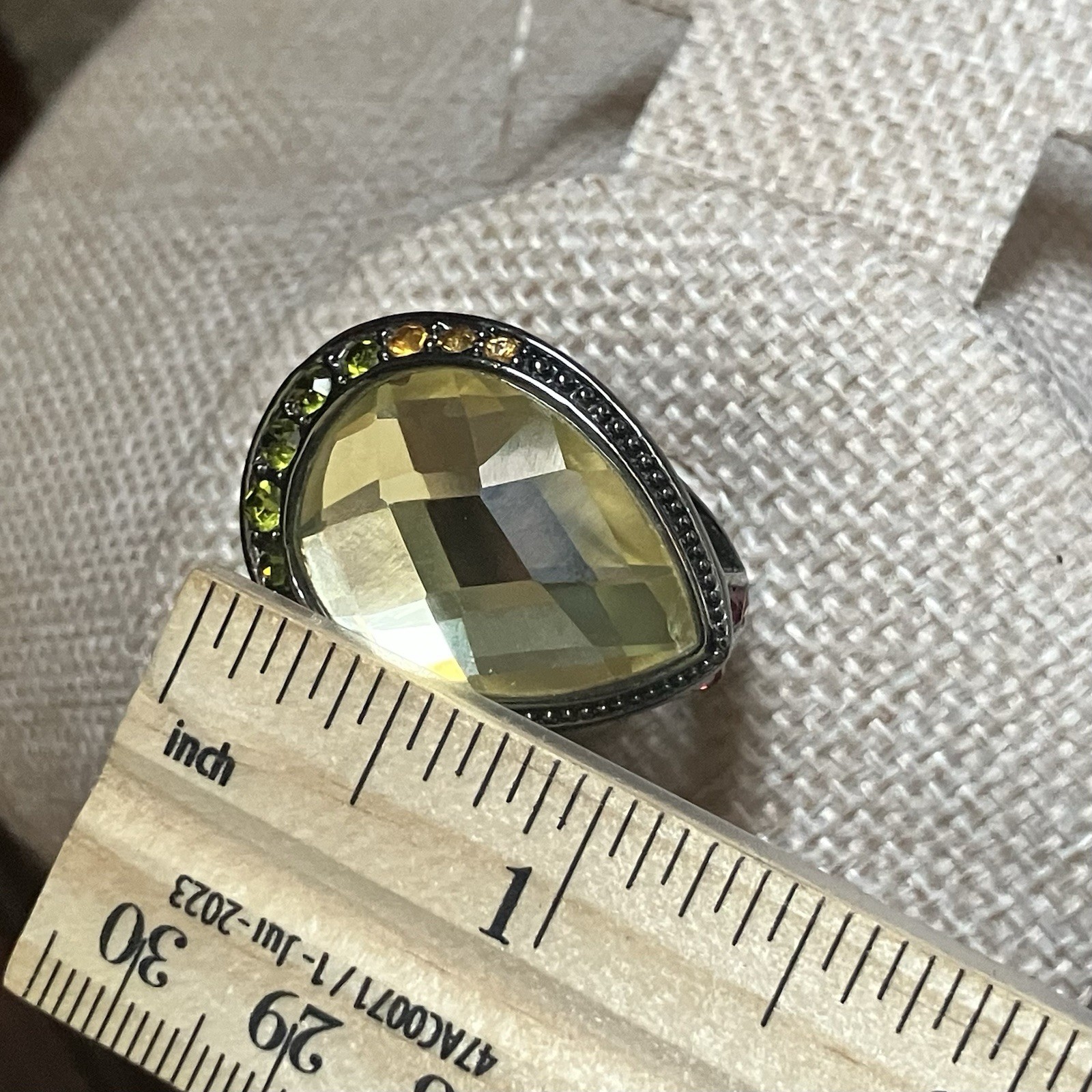 HSN Designer Signed M & CN Multi Gemstone Yellow Teardrop Faceted Cocktail Ring