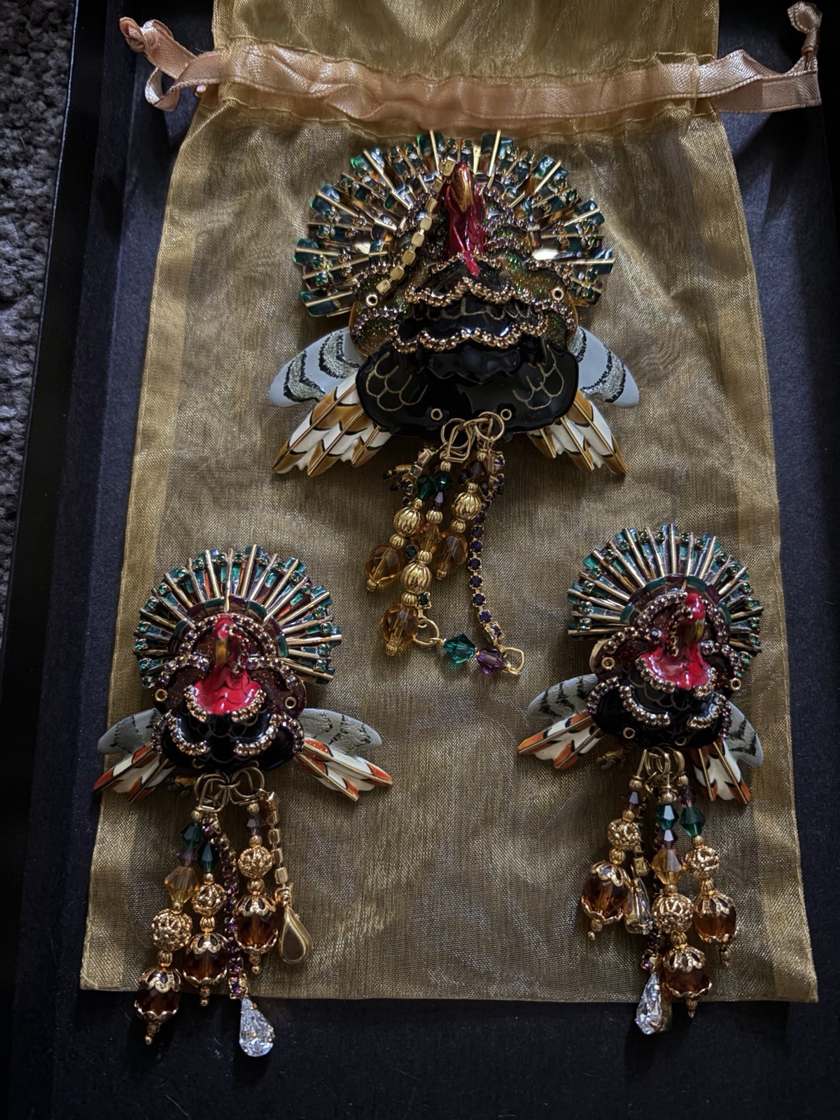 Lunch At The Ritz (LATR) Turkey Brooch / Pendant Earrings RARE VINTAGE Set