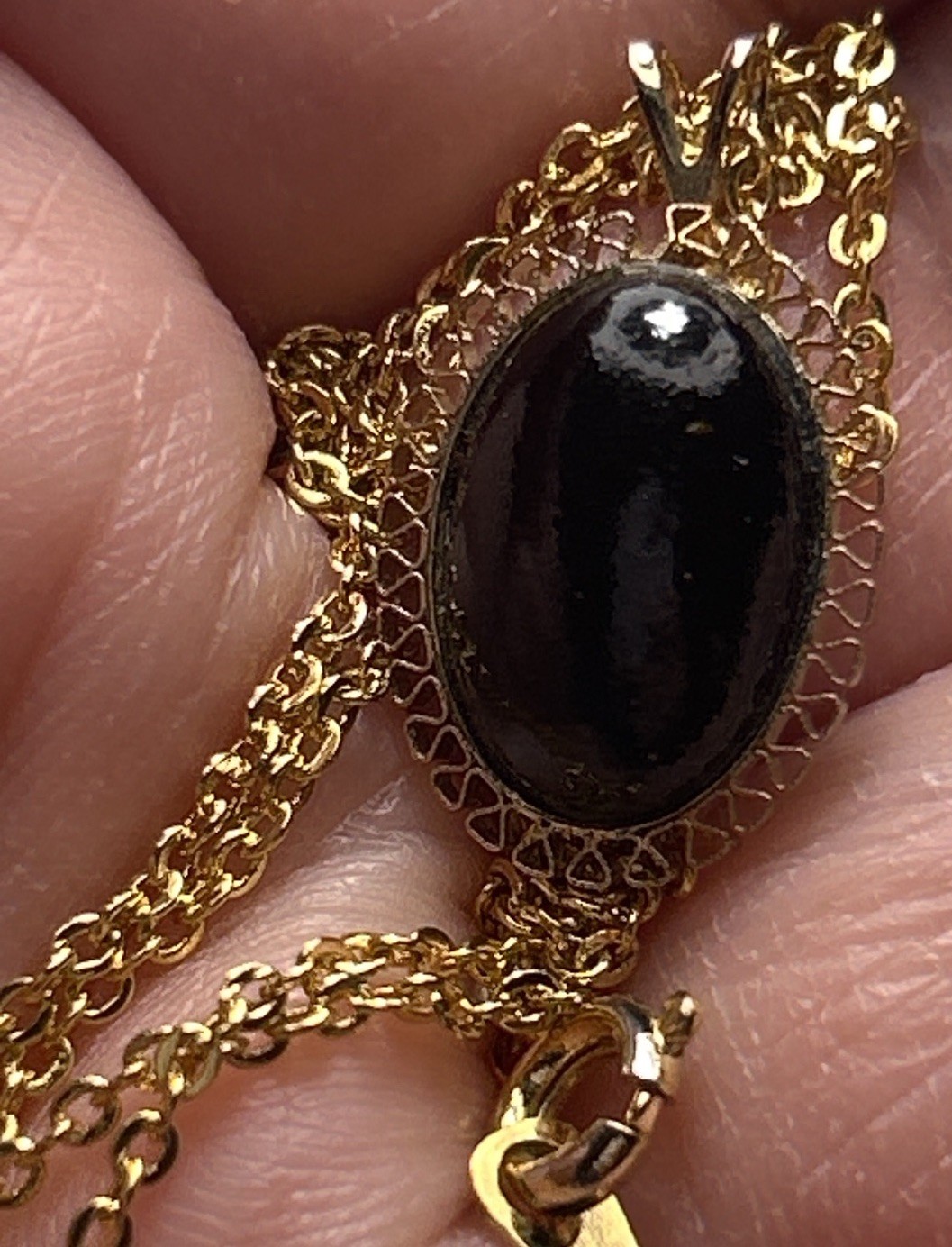 Vintage Kanaloa Pacifica Hawaii Black Coral Necklace Gold Plated Pendant Box 16”