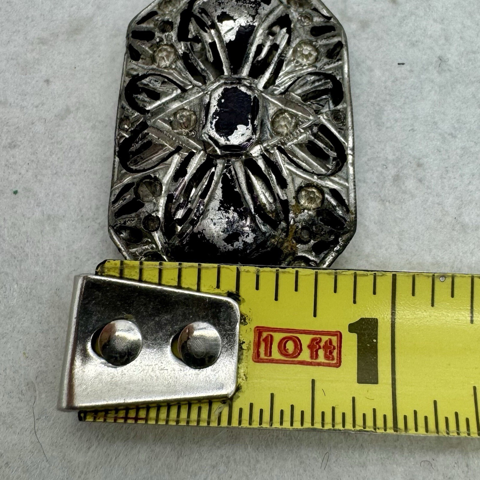 VTG Art Deco Crystal Rhinestone Pot Metal Elongated Amulet Pendant 3” AS IS