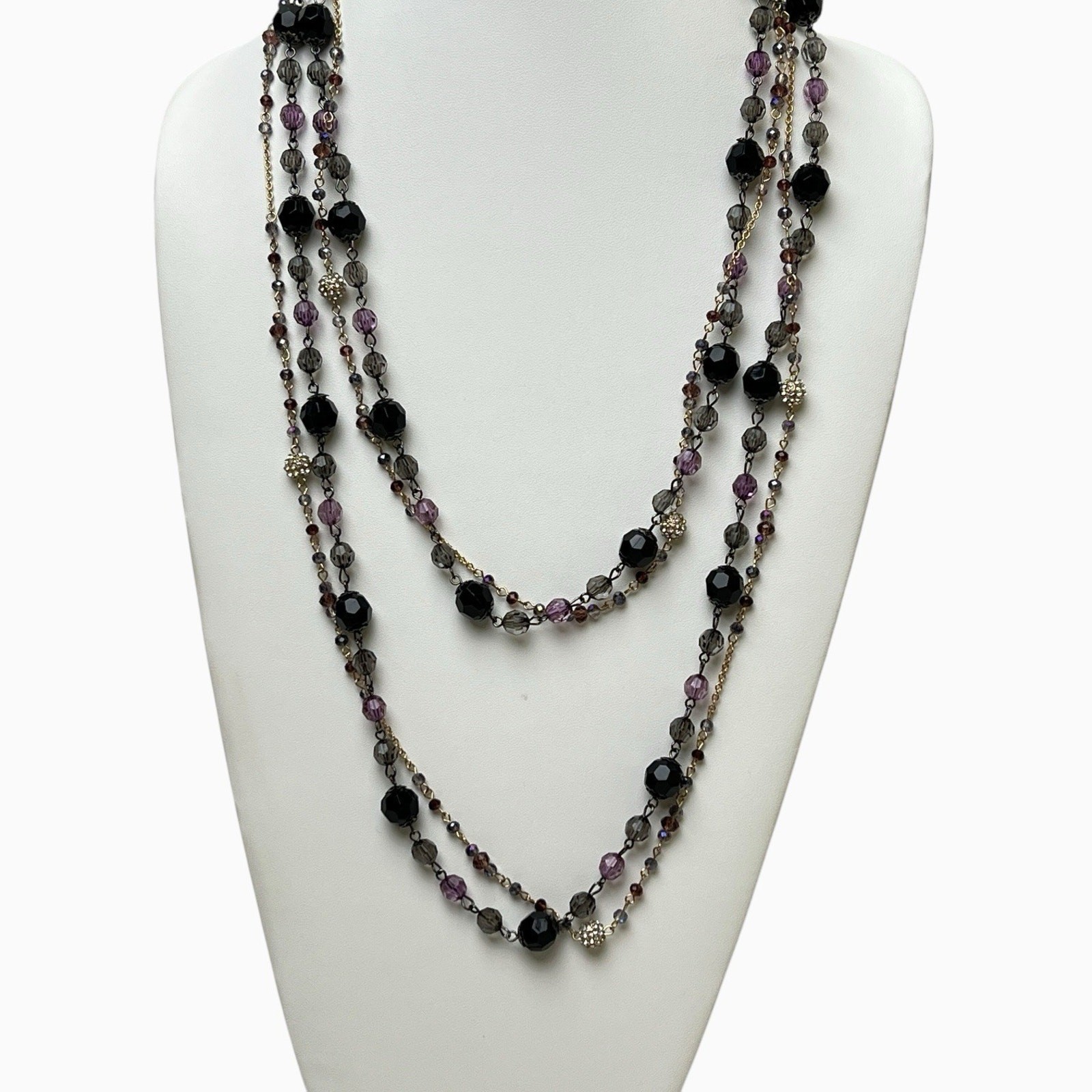 Rhinestone Necklaces Lot 2 Translucent Purple Black Faceted Sparkly Beaded Long