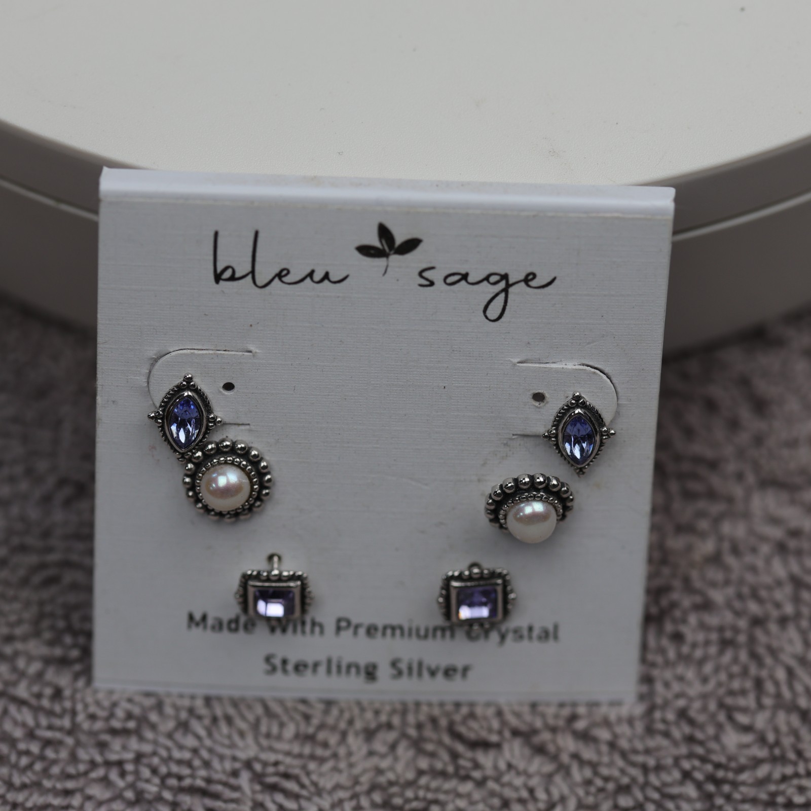 3 Pairs New Stud Gemstone Earrings Sterling Silver