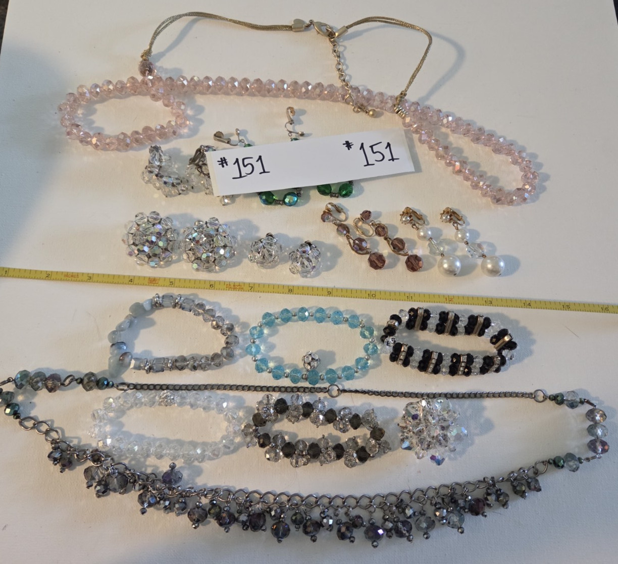 Vtg 14pc Crystal Aurora Borealis AB Beaded Jewelry Lot Bracelet Earrings etc 151