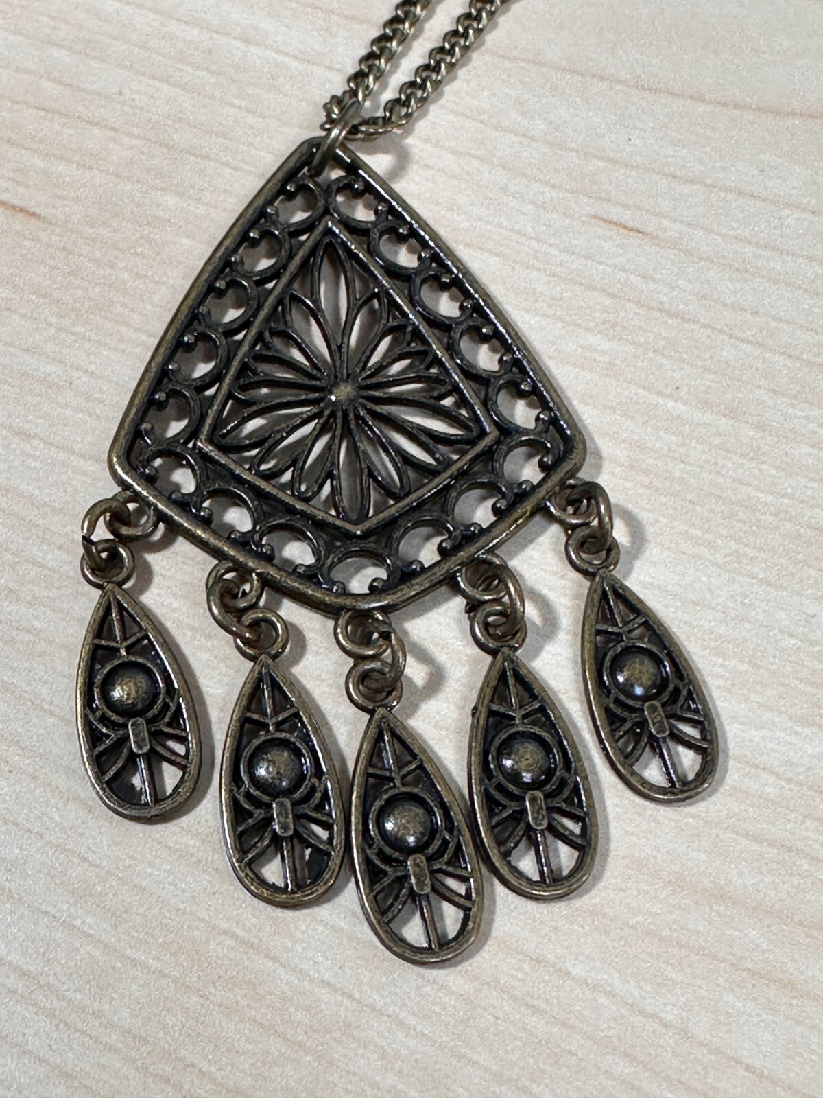 Vintage Bronze Color BOHO Tribal Dangle Pendant Necklace 14 inches