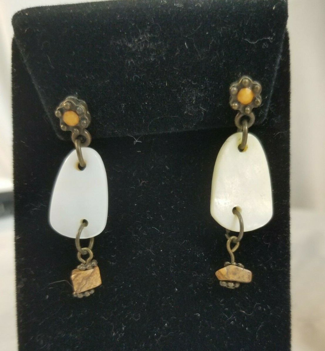 Vintage CH Silvertone & Polished Rock Necklace, Bracelet, & Earring Set NICE