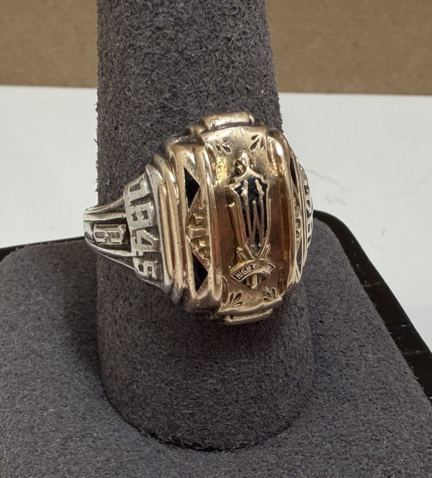 WWII 1945 Herff Jones HJ Co Sz 10 Class Ring 10.9g Sterling Silver 10K Gold Top