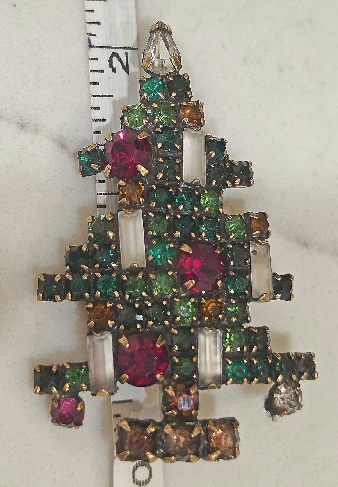 Vintage WEISS 5 Candles Christmas Tree Rhinestoned Brooch Pin Ideal BOOK PIECE