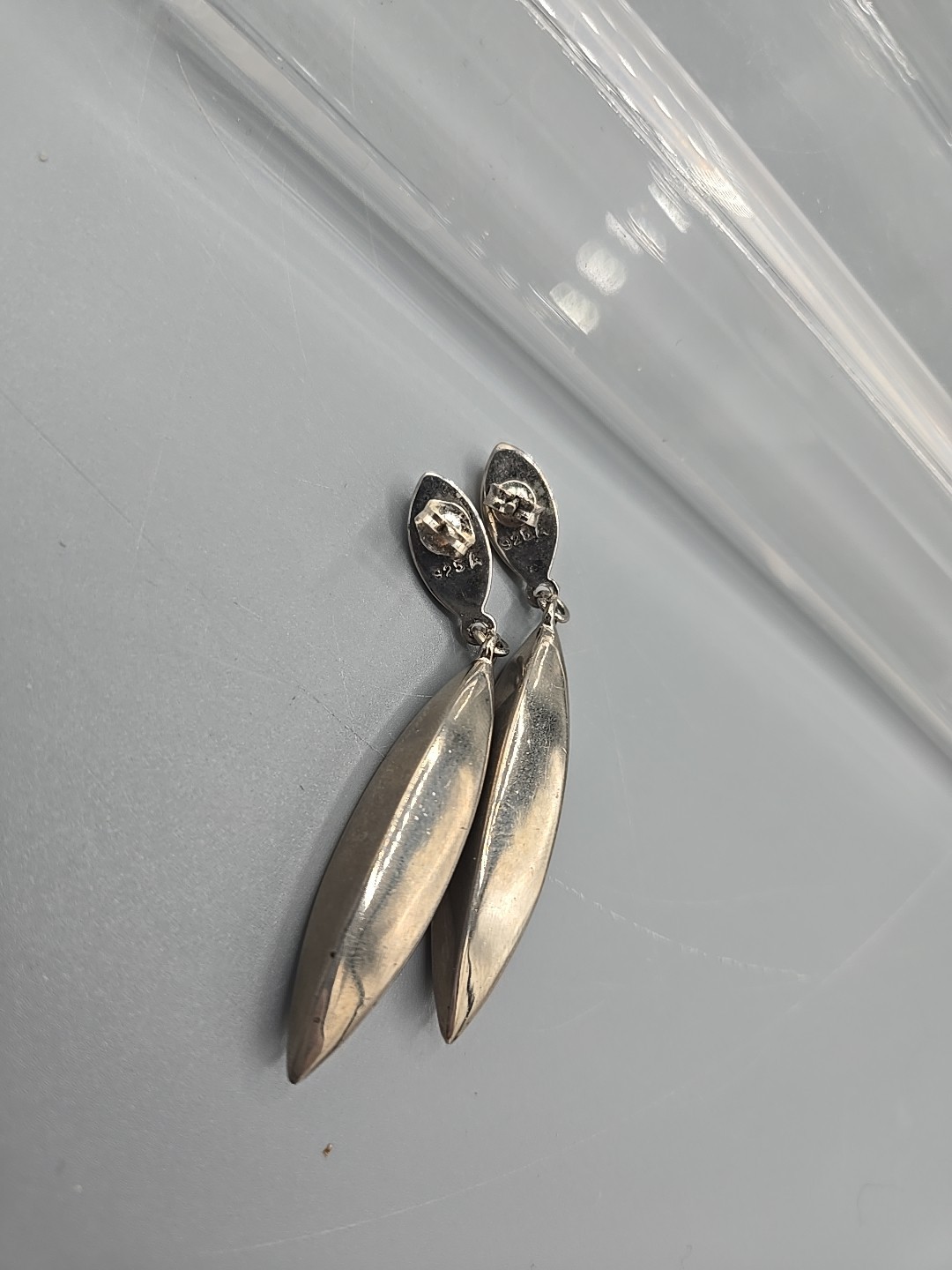 Vintage Sterling Silver 925 Elongated Dangle Stud Earrings