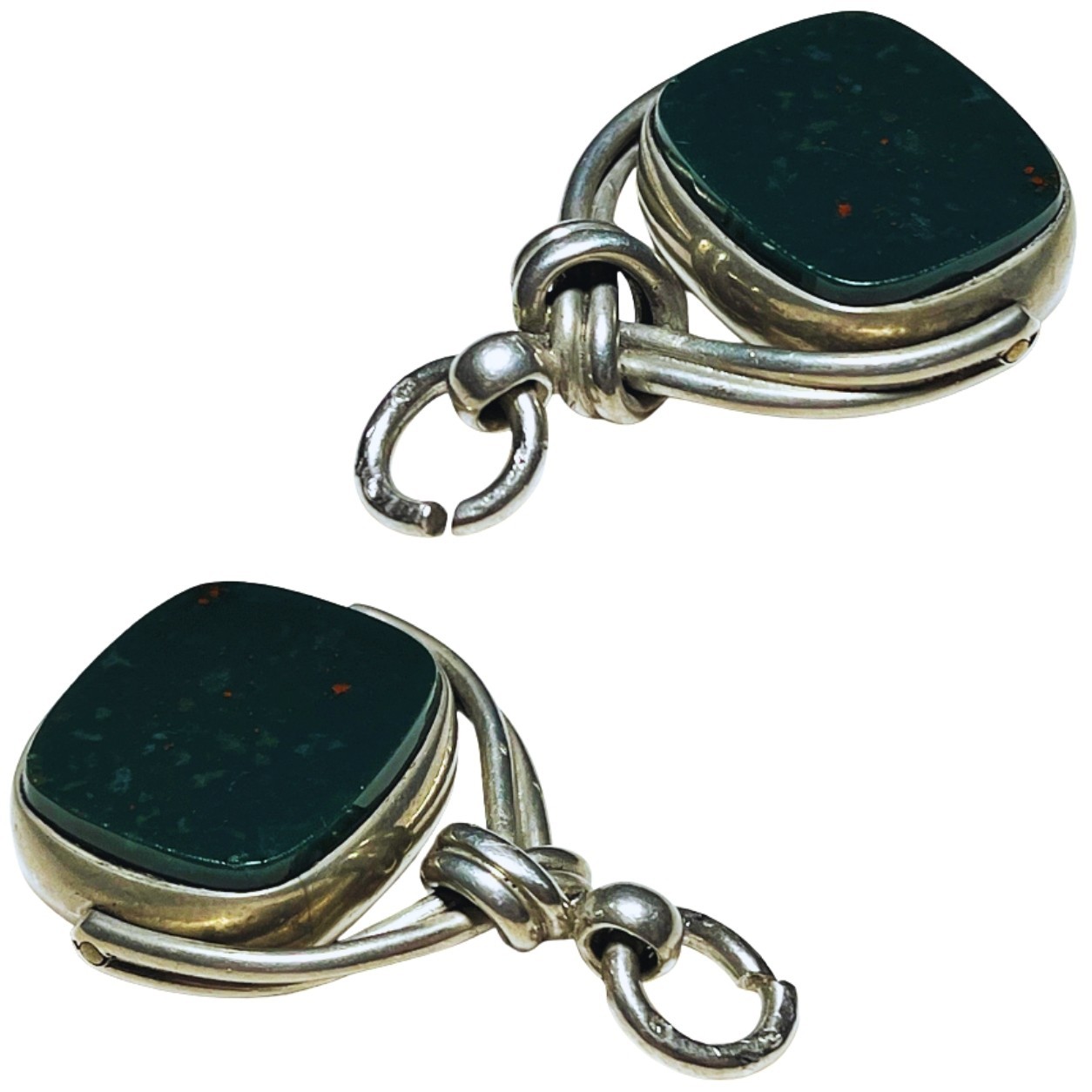 Antique 1899 Victorian Bloodstone + Carnelian Fob Pendant *Birmingham Silver*